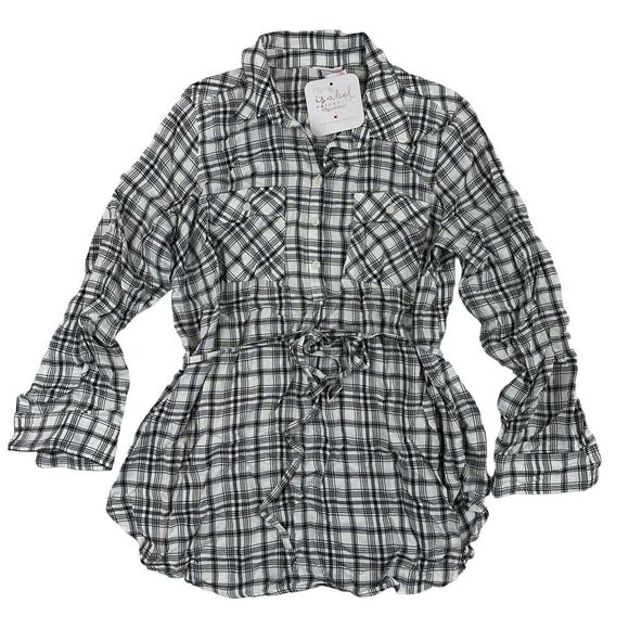 NWT Isabel Maternity Black White Plaid Woven Popover Blouse Long Sleeve Sz M - Picture 1 of 12